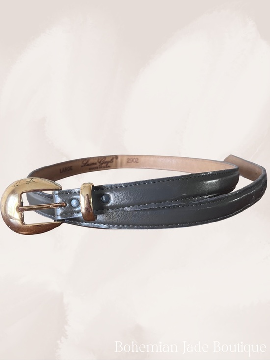 Laura Gayle Accessories - Laura Gayle Vintage Slim Leather Belt Women’s Large Gray Gold Buckle